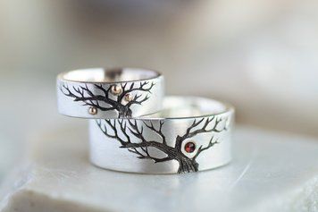 Срібні обручки &laquo;Дерево Життя&raquo; з оксидованим гравіюванням TREE-LIFE-OXID-WB фото