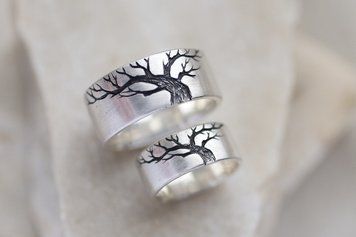 Срібні обручки Yggdrasill з гравіюванням дерева життя YGGDRASIL-TREE-WB фото